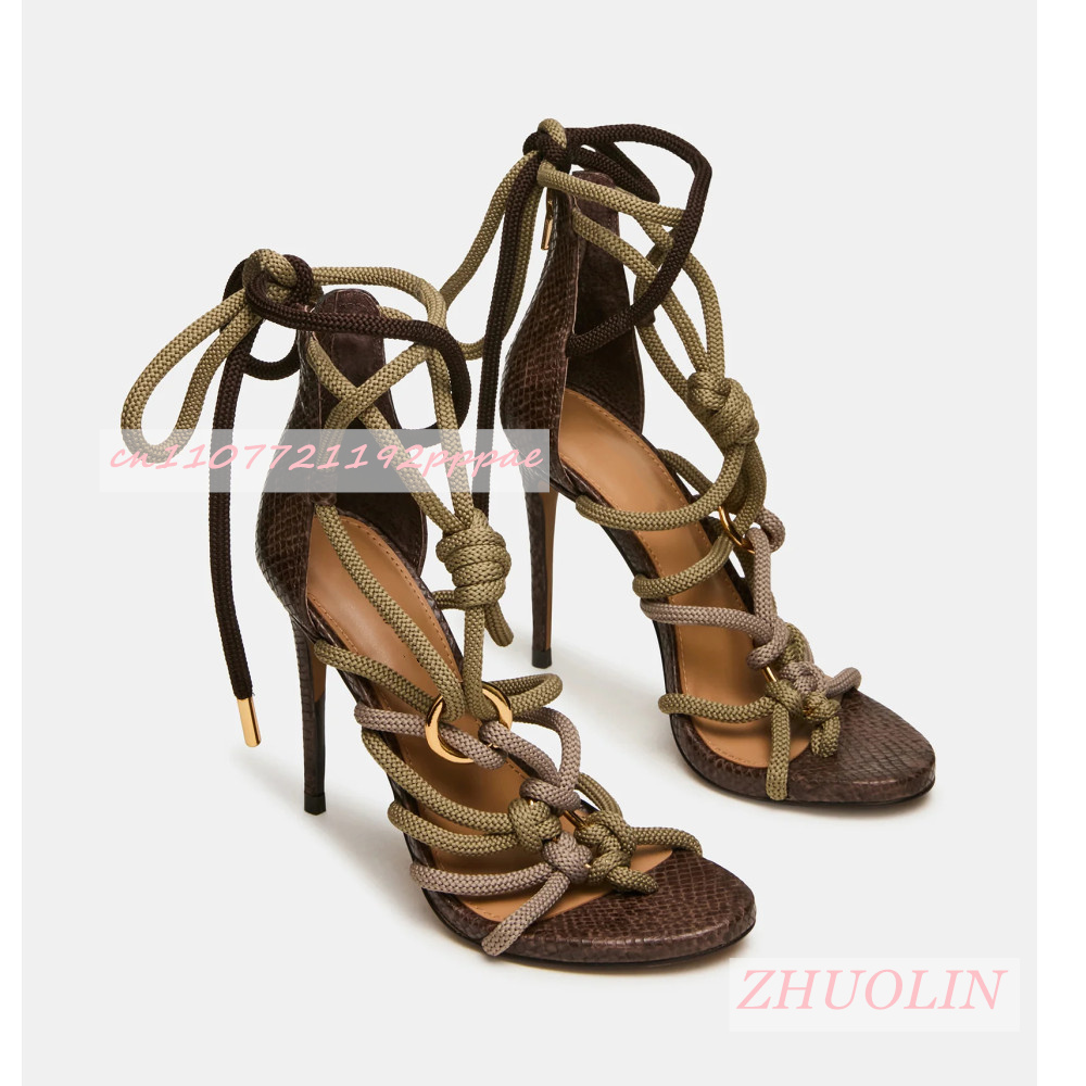 Summer Clothing Stores - Retro Schlangenleder-Sandalen mit Dicken Seilriemen und